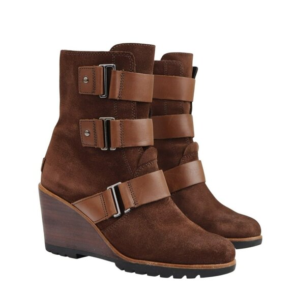 Sorel Women's After Hours Boot Brown Suede Mid Bootie Wedge Heel Lug Sole Size 9 - Picture 1 of 8